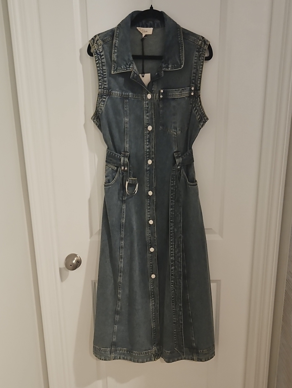Elan Washed Blue Sleeveless Denim Midi Dress